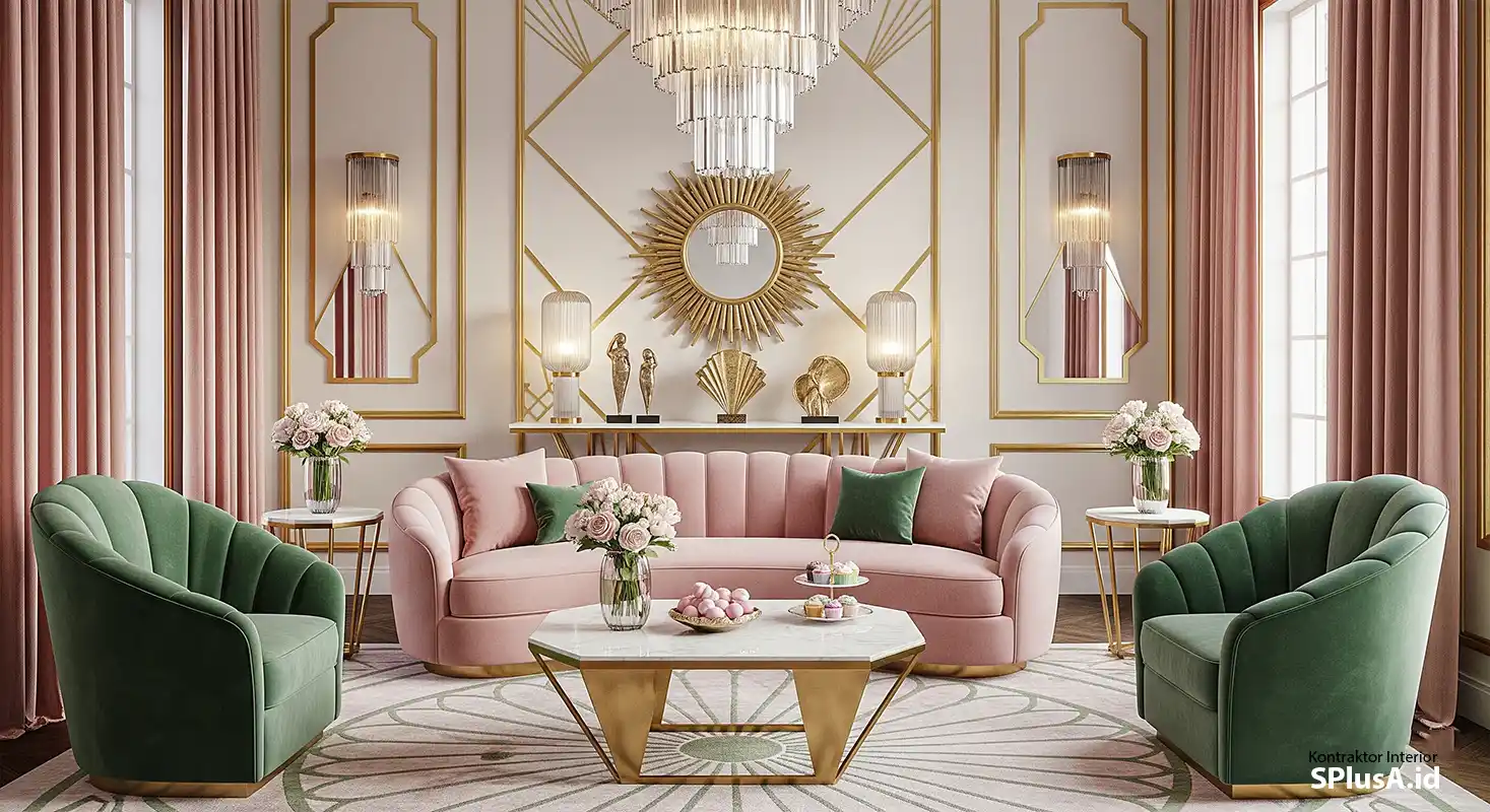 harga borongan interior per meter-ruang tamu dengan interior art deco mewah-jasa interior splusa.id