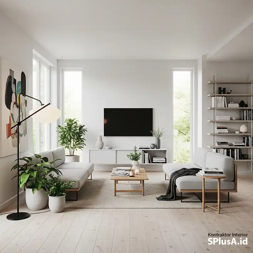 harga interior per m2 2025-desain interior minimalis modern Skandinavia untuk ruang tamu terbuka futuristic-jasa interior splusa.id harga interior per m2 2025-desain interior minimalis modern Skandinavia untuk ruang tamu terbuka futuristic-jasa interior splusa.id