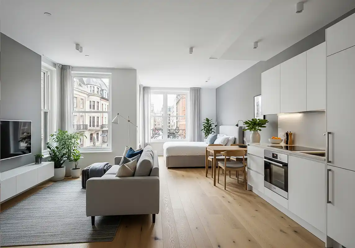 harga jasa desain interior per meter-ruang tamu open space apartemen studio-jasa interior splusa.id harga jasa desain interior per meter-ruang tamu open space apartemen studio-jasa interior splusa.id