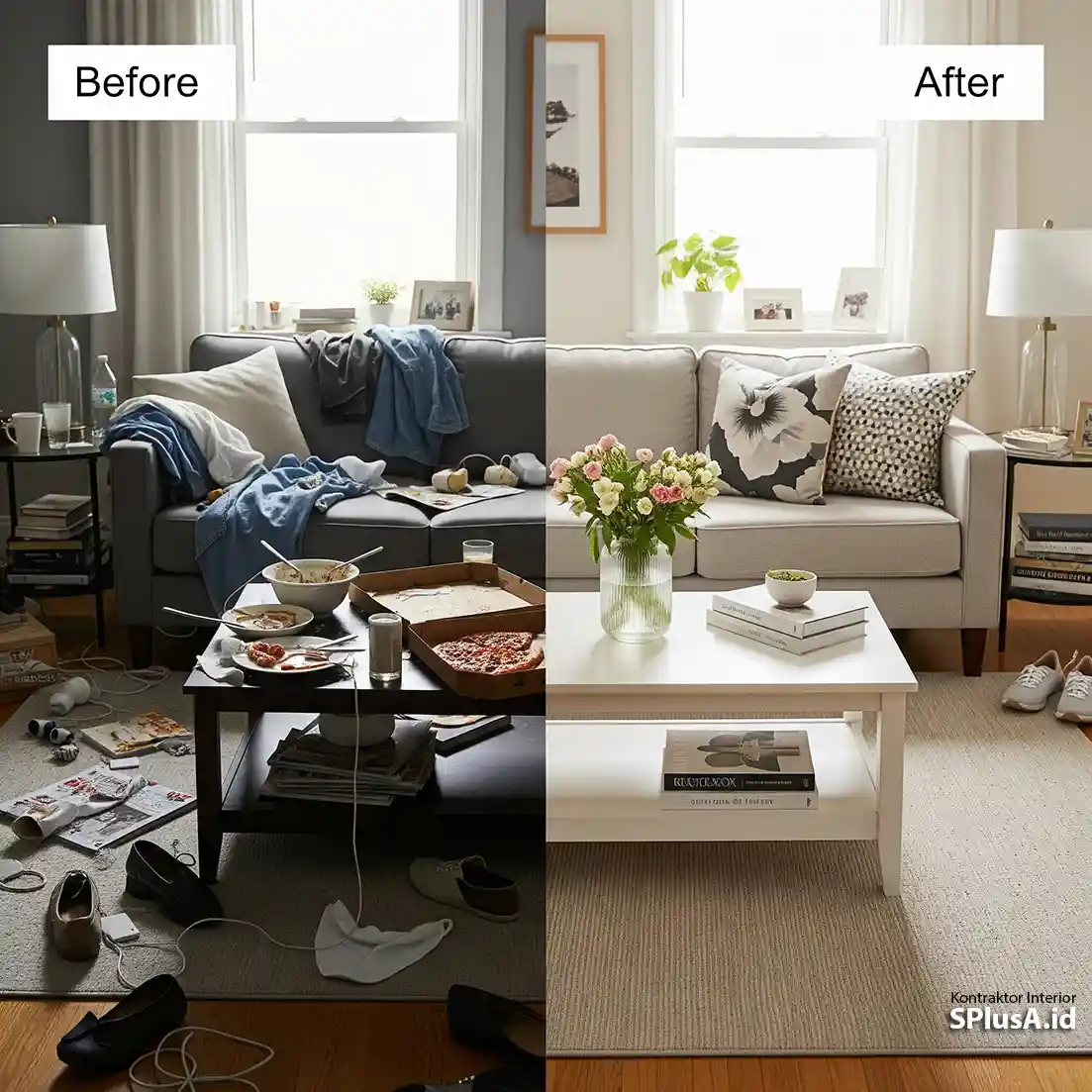 Before after transformasi ruang oleh konsultan desain interior profesional splusa.id Before after transformasi ruang oleh konsultan desain interior profesional splusa.id