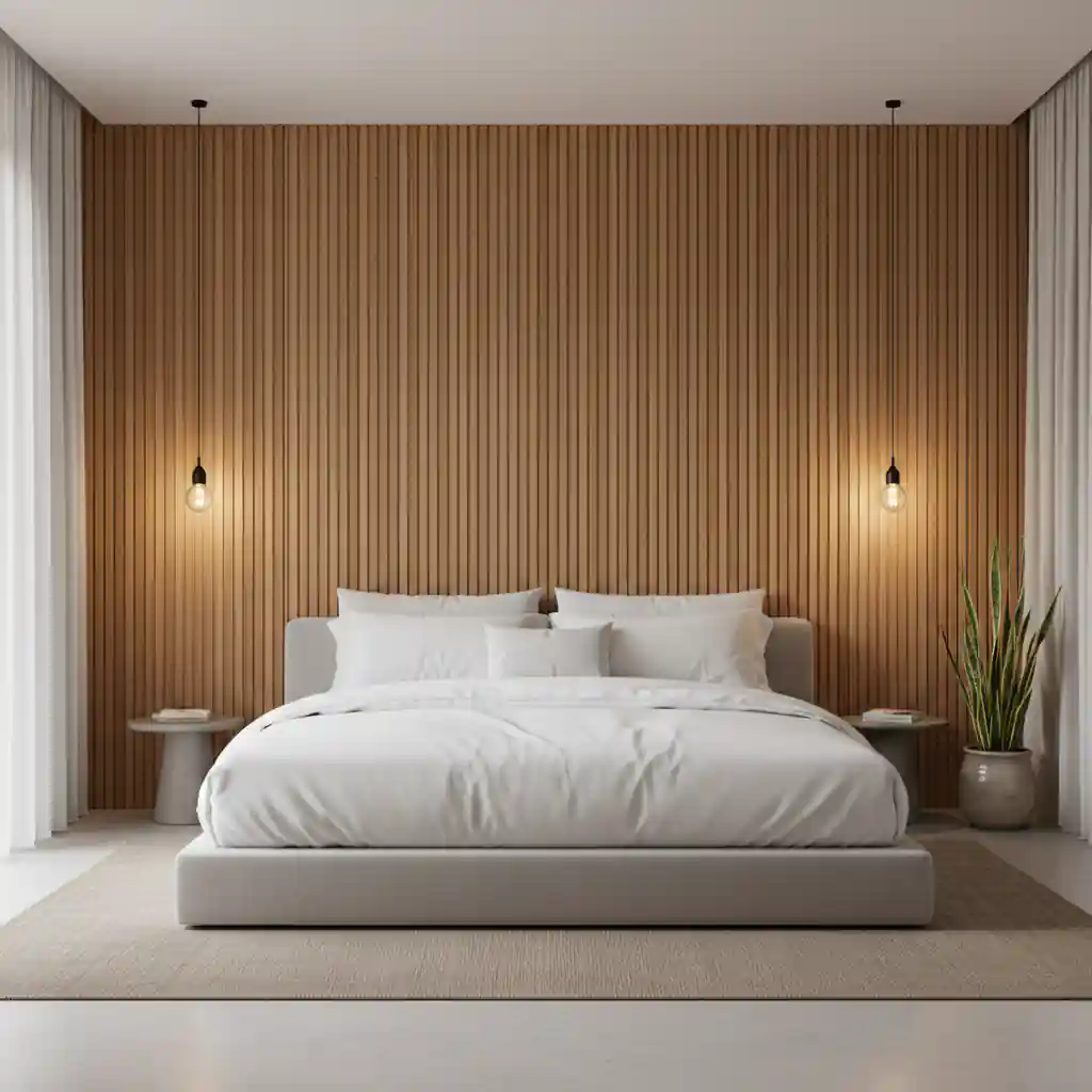 Contoh desain backdrop tempat tidur minimalis di kamar tidur modern yang menciptakan suasana tenang-jasa interior jakarta splusa.id