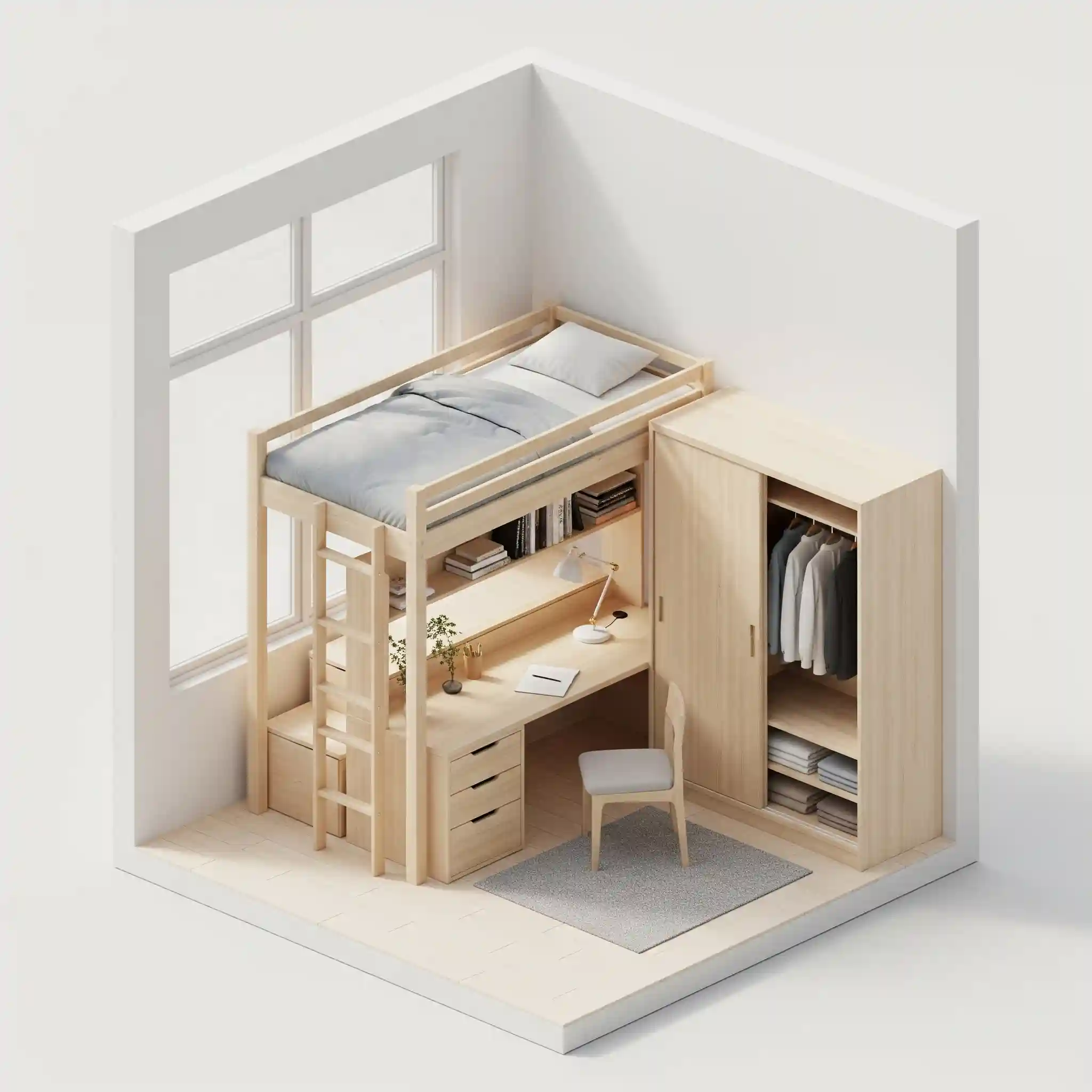 Contoh furnitur multifungsi untuk desain kamar kost 3x4 kamar mandi dalam minimalis 1 lantai Contoh furnitur multifungsi untuk desain kamar kost 3x4 kamar mandi dalam minimalis 1 lantai