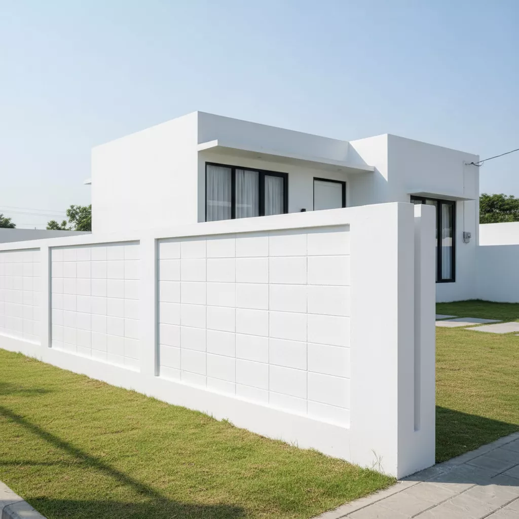 Contoh model pagar batako minimalis yang telah di-finishing halus dan modern-model pagar beton minimalis modern-Kontraktor Interior splusa.id