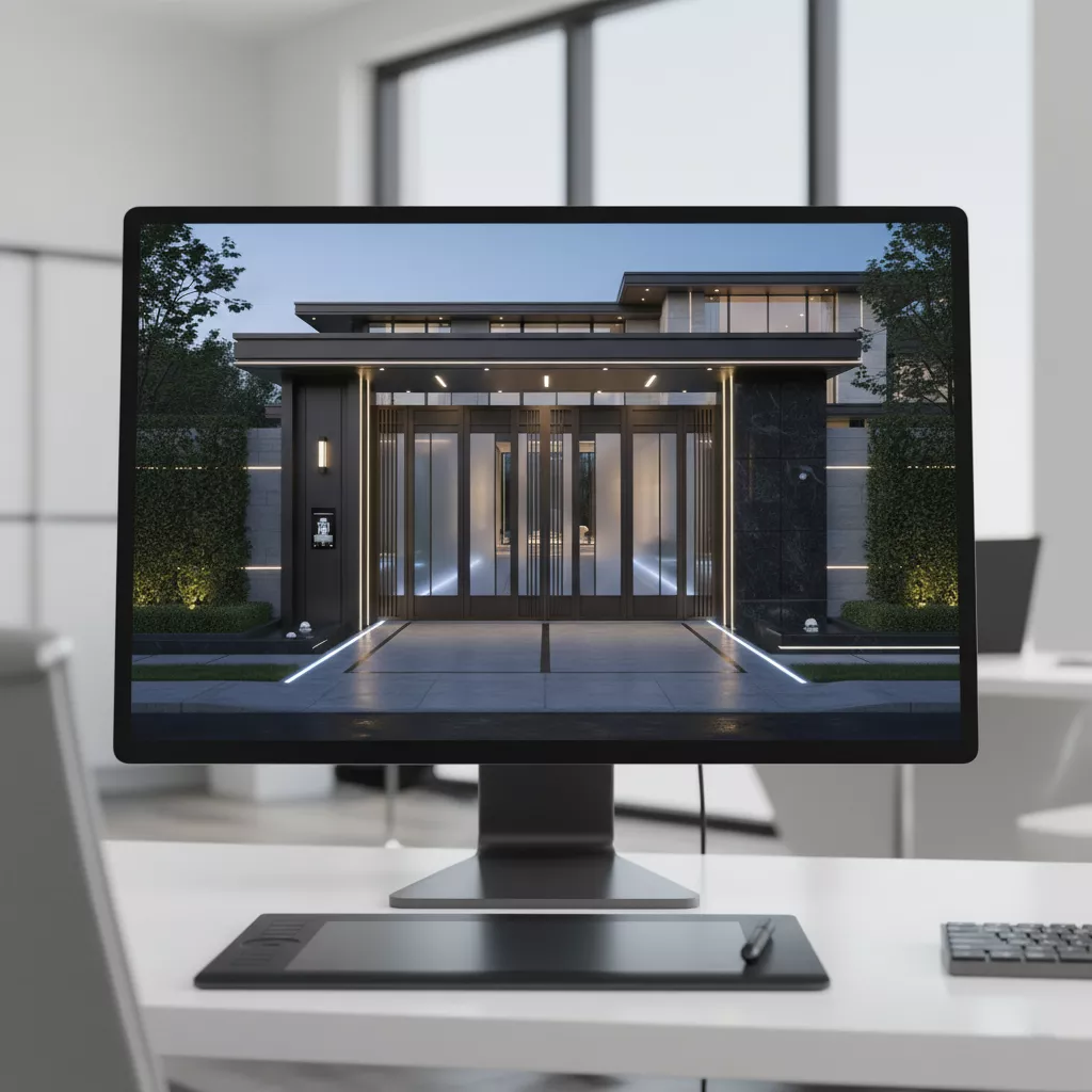 Contoh visualisasi desain 3D pintu gerbang mewah yang realistis-jasa desain apartemen splusa.id