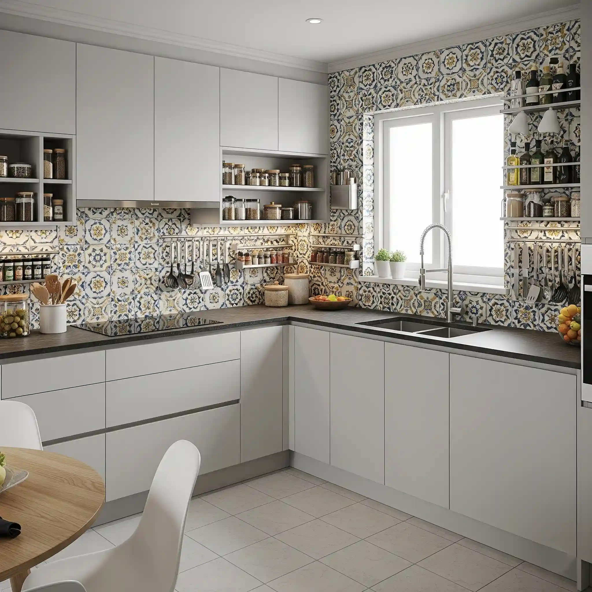 Desain dapur minimalis fungsional untuk rumah type 40 dengan penyimpanan vertikal dan backsplash menarik Desain dapur minimalis fungsional untuk rumah type 40 dengan penyimpanan vertikal dan backsplash menarik