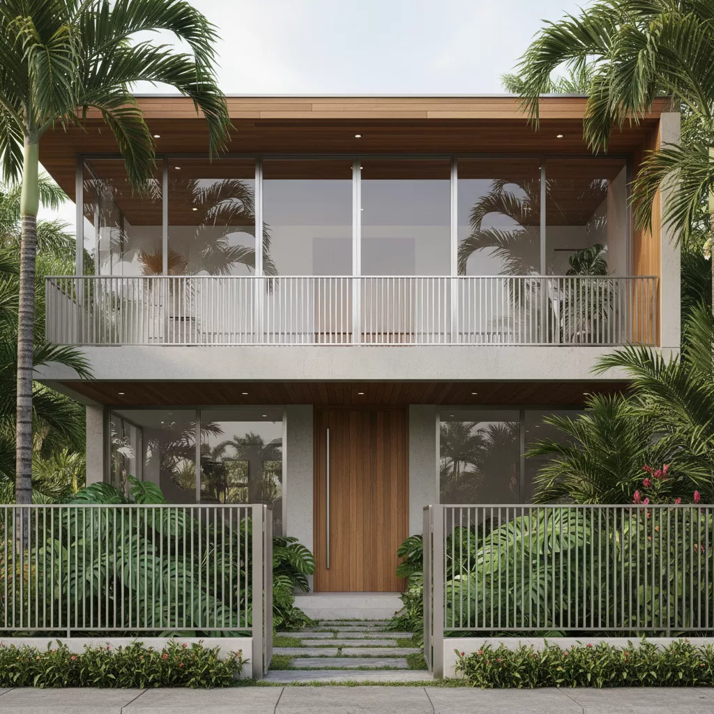 Desain fasad rumah modern dengan model pagar stainless minimalis terbaru yang serasi dengan pagar balkon-jasa interior jakarta splusa.id Desain fasad rumah modern dengan model pagar stainless minimalis terbaru yang serasi dengan pagar balkon-jasa interior jakarta splusa.id