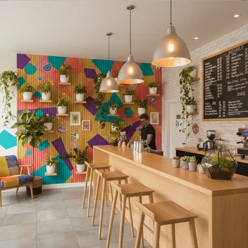 Desain interior kios minimalis modern dengan pencahayaan LED, rak kayu multifungsi, dan tata letak efisien untuk usaha kecil di Jakarta Desain interior kios minimalis modern dengan pencahayaan LED, rak kayu multifungsi, dan tata letak efisien untuk usaha kecil di Jakarta