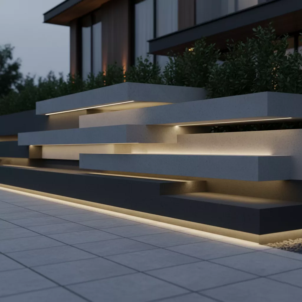 Desain model pagar beton minimalis terbaru elegan dengan permainan leveling dan tekstur monokrom-jasa interior splusa.id Desain model pagar beton minimalis terbaru elegan dengan permainan leveling dan tekstur monokrom-jasa interior splusa.id