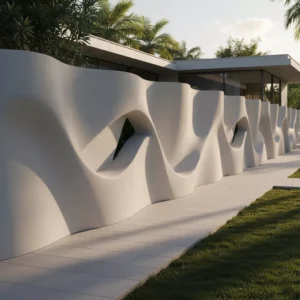 Desain model pagar beton rumah mewah lengkung artistik yang membuktikan fleksibilitas beton modern, menepis mitos pagar beton yang kaku-jasa interior splusa.id