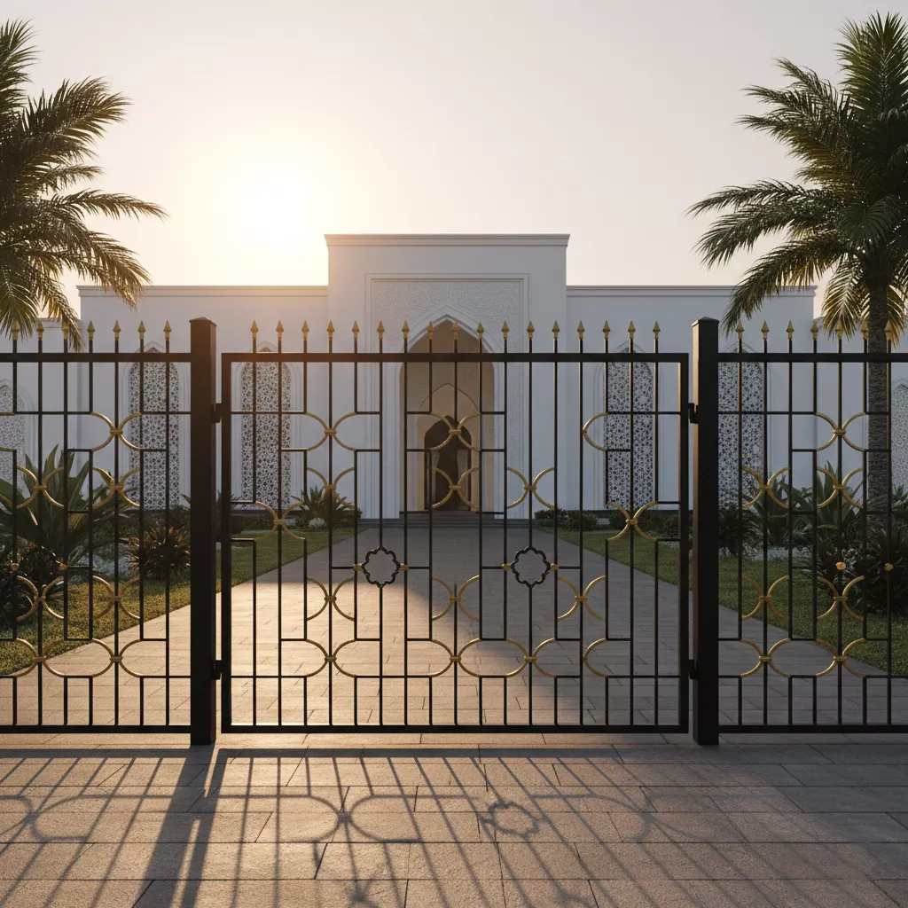 Desain pagar besi masjid minimalis dengan pola geometris Islami modern-jasa interior desain splusa.id