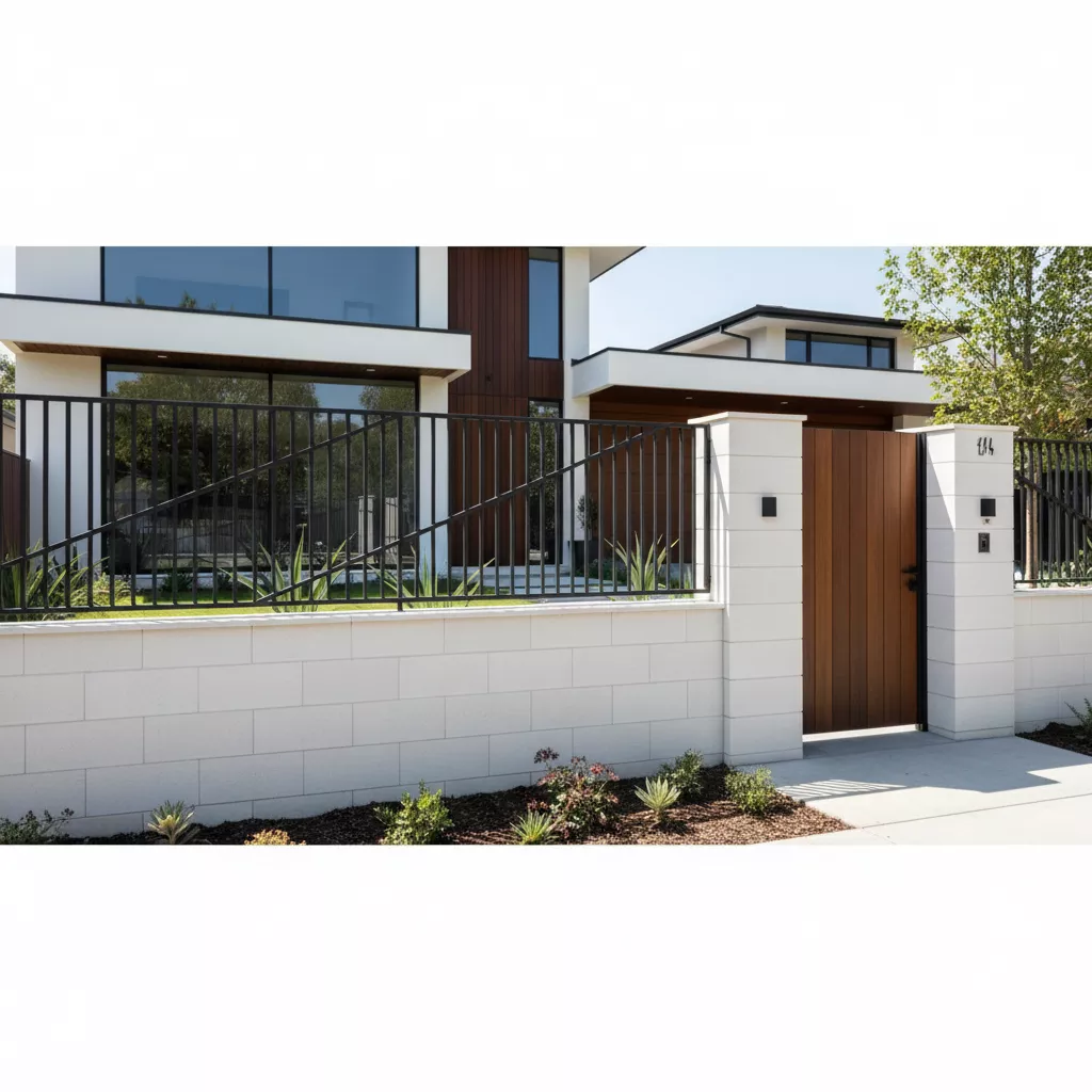Desain pagar minimalis hebel kombinasi besi hollow dengan pola geometris modern-Jasa Interior Desain ‪‪splusa.id