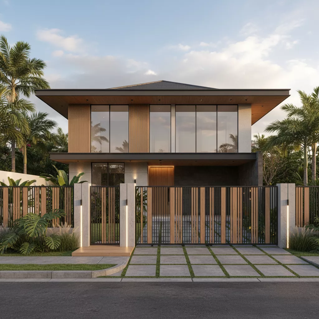 Desain pagar minimalis modern 2025 untuk rumah tropis kontemporer di Indonesia-jasa interior splusa.id