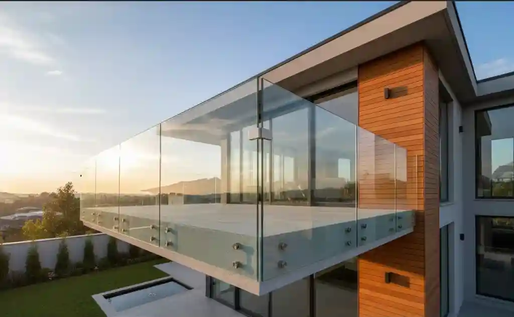 Desain pagar teras lantai 2 untuk balkon sudut (L-shape) menggunakan kaca tempered yang seamlessmodel pagar teras lantai 2-jasa interior splusa.id Desain pagar teras lantai 2 untuk balkon sudut (L-shape) menggunakan kaca tempered yang seamlessmodel pagar teras lantai 2-jasa interior splusa.id