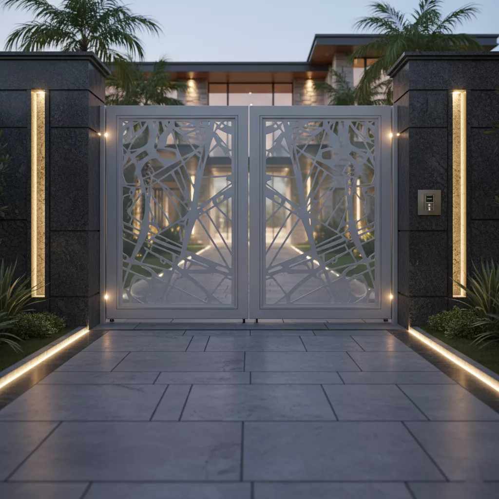 Desain pintu gerbang rumah mewah modern dengan GRC laser cut-jasa interior splusa.id