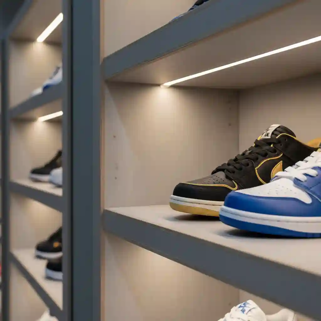 Desain rak display custom HPL dengan LED strip untuk interior toko-jasa desain dan kontraktor interior jakarta splusa.id Desain rak display custom HPL dengan LED strip untuk interior toko-jasa desain dan kontraktor interior jakarta splusa.id