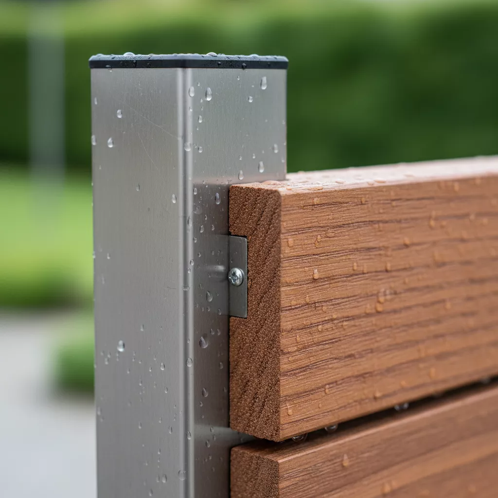 Detail kombinasi model pagar stainless minimalis terbaru dan kayu WPC yang hangat dan modern-jasa interior jakarta splusa.id Detail kombinasi model pagar stainless minimalis terbaru dan kayu WPC yang hangat dan modern-jasa interior jakarta splusa.id