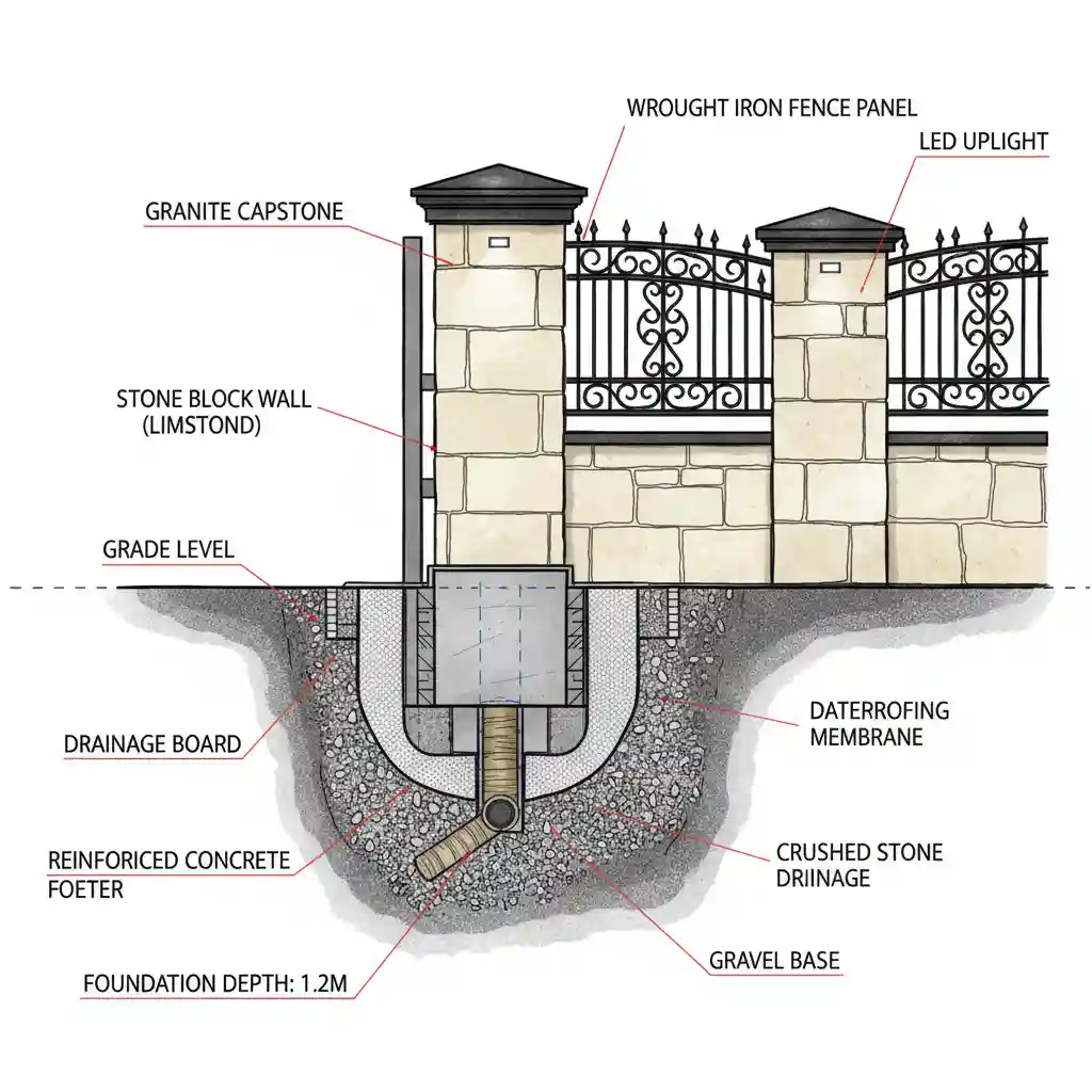 Detail konstruksi pagar tembok mewah dengan sistem waterproofing lengkap-jasa interior splusa.id