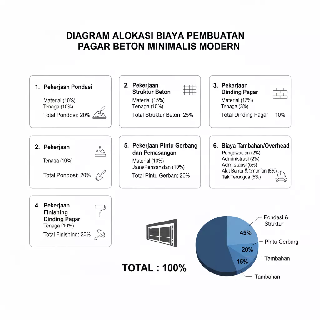 Diagram alokasi biaya pembuatan pagar beton minimalis modern dari pondasi hingga finishing-jasa interior splusa.id Diagram alokasi biaya pembuatan pagar beton minimalis modern dari pondasi hingga finishing-jasa interior splusa.id