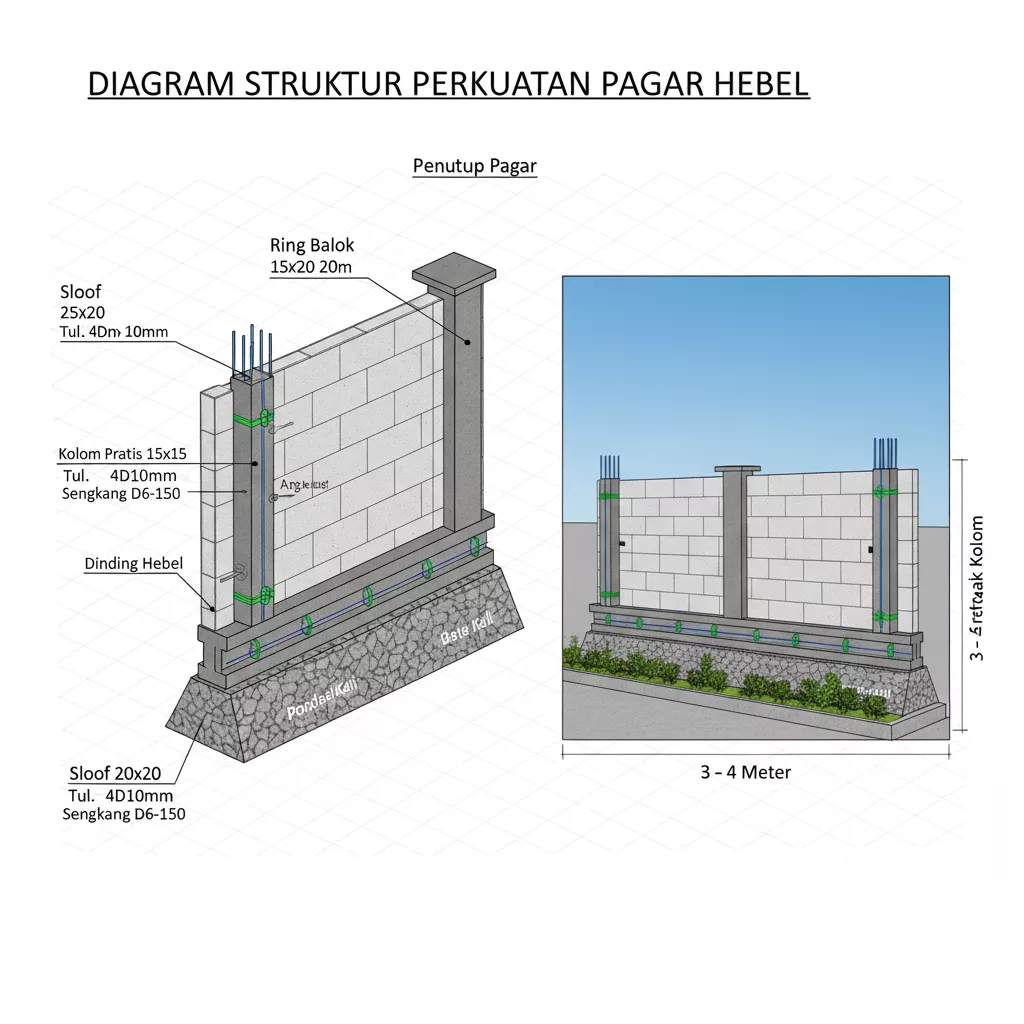Diagram struktur perkuatan pagar rumah dari hebel yang benar dengan kolom praktis dan ring balok-jasa interior splusa.id Diagram struktur perkuatan pagar rumah dari hebel yang benar dengan kolom praktis dan ring balok-jasa interior splusa.id
