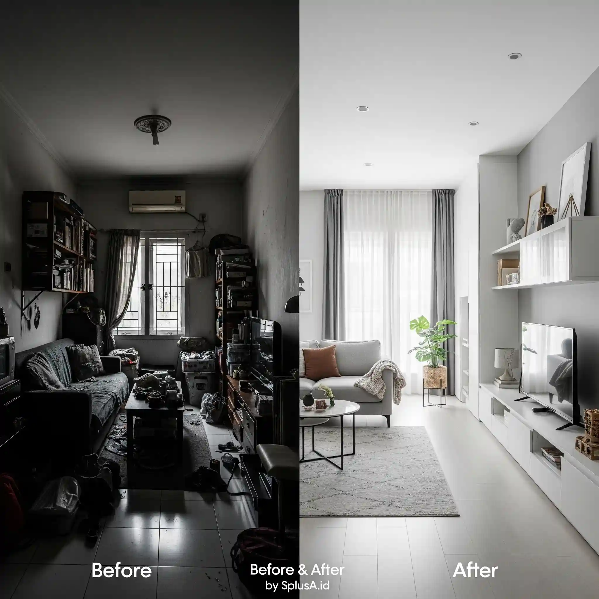 Gambar sebelum dan sesudah proyek desain interior rumah minimalis type 30 60 oleh SplusA.id Gambar sebelum dan sesudah proyek desain interior rumah minimalis type 30 60 oleh SplusA.id