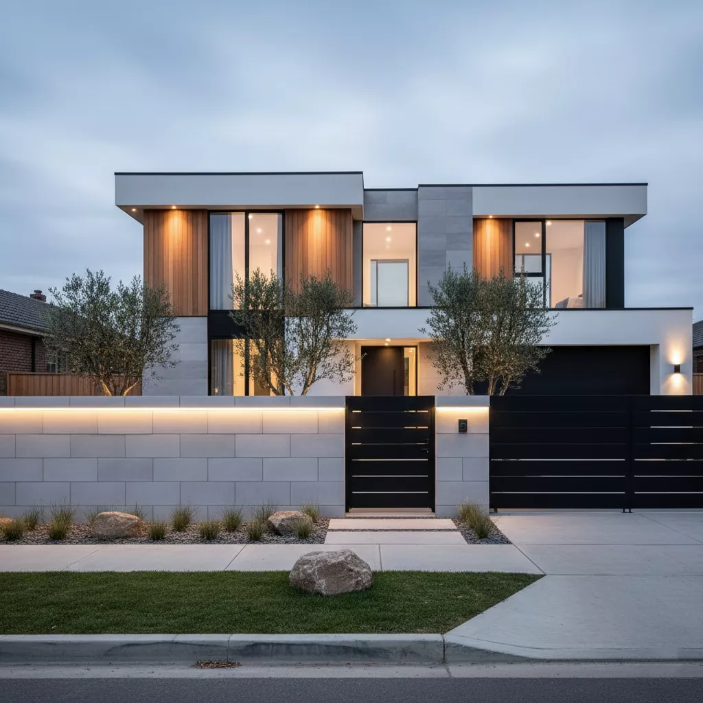 Harmonisasi sempurna antara desain pagar hebel dengan fasad rumah minimalis modern-Jasa Interior Desain ‪‪splusa.id