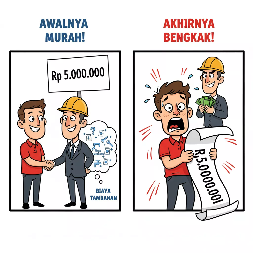 Ilustrasi bahaya jebakan kontraktor nakal dengan biaya tersembunyi pembangunan pagar-Harga Borongan Pagar Batako Per Meter-jasa interior apartemen studio splusa.id