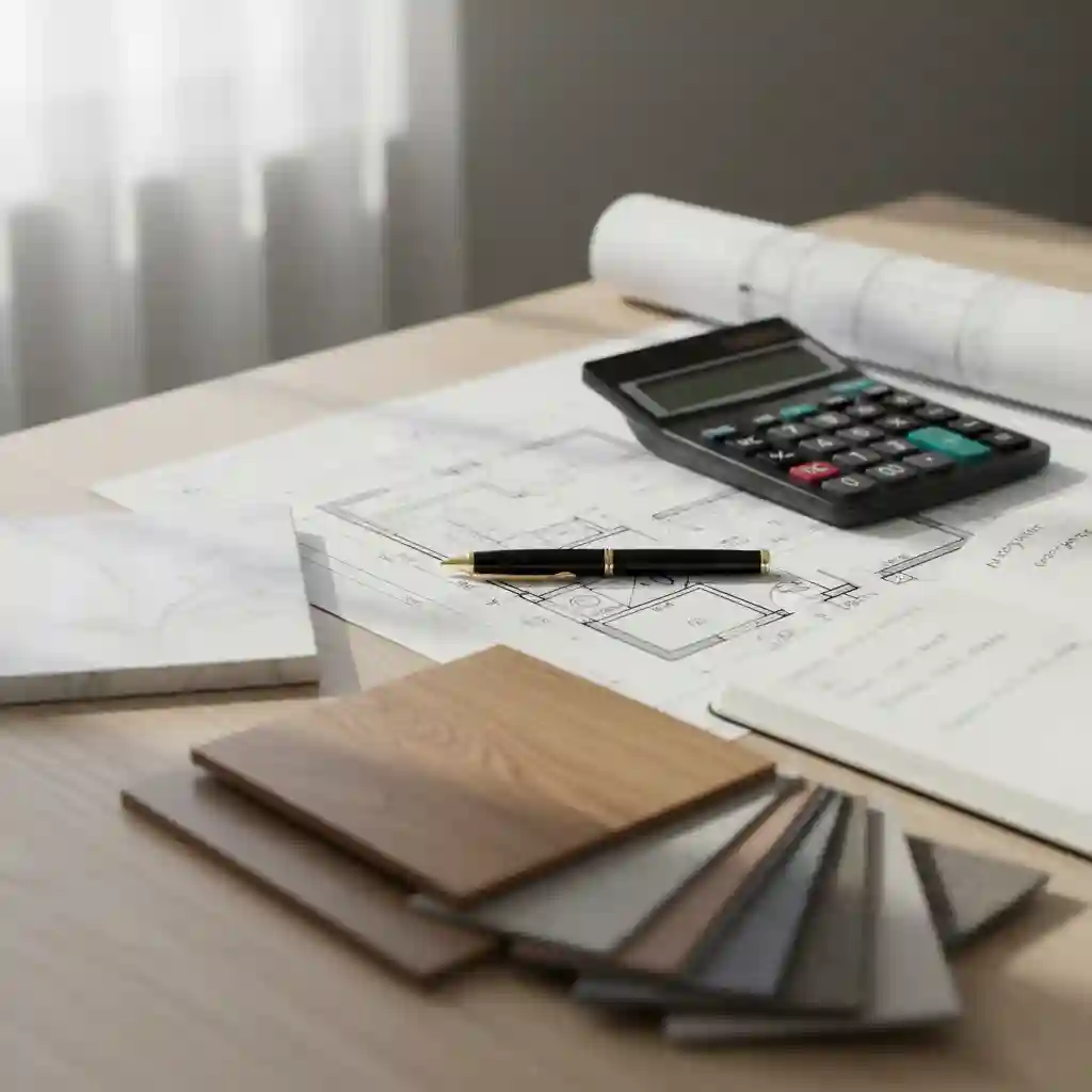 Ilustrasi perhitungan biaya jasa interior design dan sampel material-kontraktor dan jasa interior splusa.id