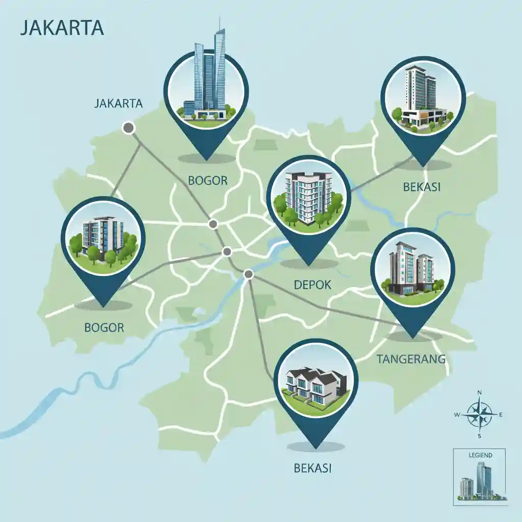 Ilustrasi peta Jabodetabek dengan ikon gedung apartemen di Jakarta, perumahan di Bogor, Depok, Tangerang, Bekasi-jasa desain interior apartemen splusa.id Ilustrasi peta Jabodetabek dengan ikon gedung apartemen di Jakarta, perumahan di Bogor, Depok, Tangerang, Bekasi-jasa desain interior apartemen splusa.id