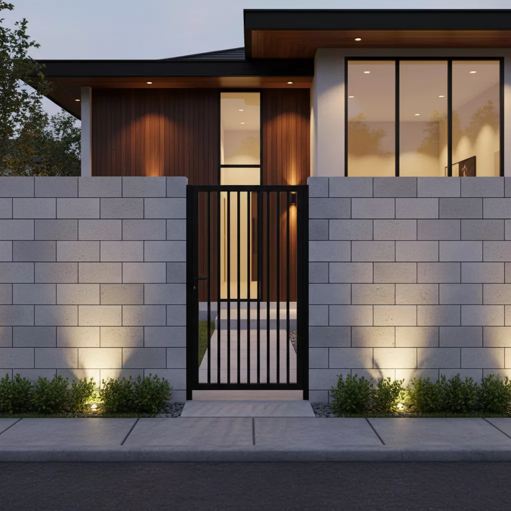 Inspirasi desain pagar batako yang menyatu dengan konsep rumah minimalis modern-jasa interior apartemen studio splusa.id