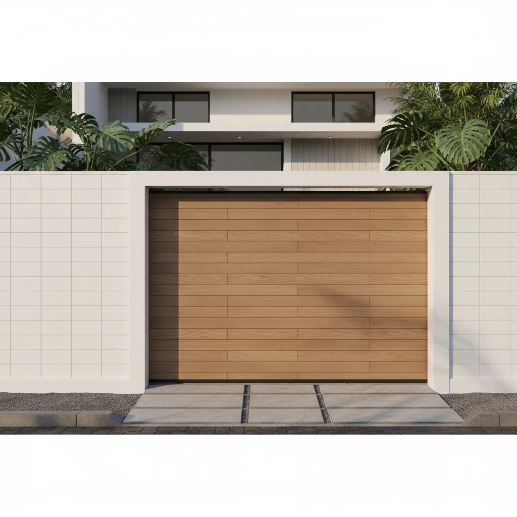 Inspirasi desain pagar minimalis dari hebel putih dengan kombinasi pintu gerbang WPC kayu modern-jasa interior splusa.id Inspirasi desain pagar minimalis dari hebel putih dengan kombinasi pintu gerbang WPC kayu modern-jasa interior splusa.id