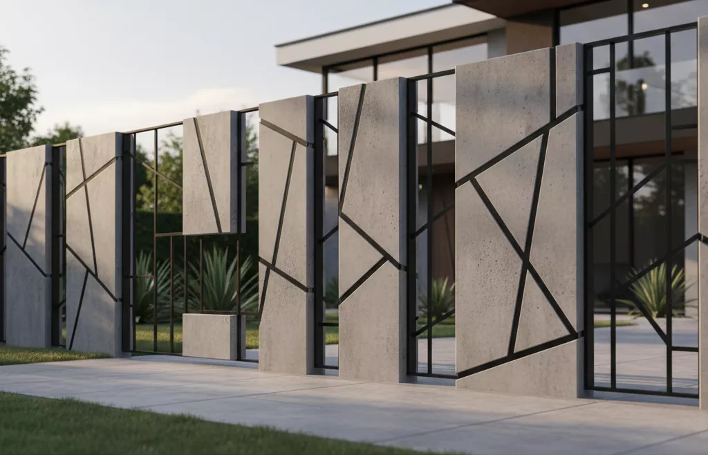 Inspirasi model pagar beton minimalis modern yang elegan dikombinasikan dengan material besi hollow hitam untuk tampilan kontemporer-jasa interior splusa.id Inspirasi model pagar beton minimalis modern yang elegan dikombinasikan dengan material besi hollow hitam untuk tampilan kontemporer-jasa interior splusa.id