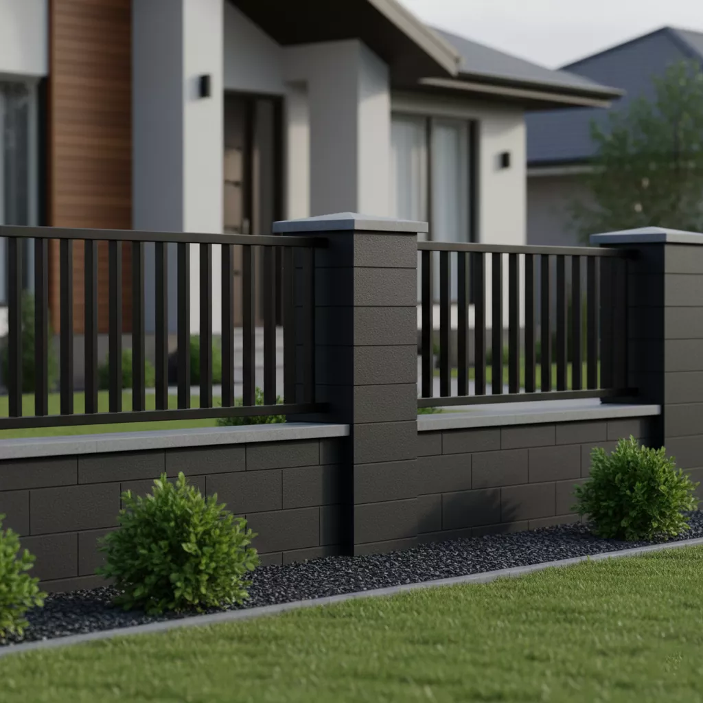 Inspirasi pagar rumah dari hebel dengan cat warna gelap yang elegan-jasa interior splusa.id