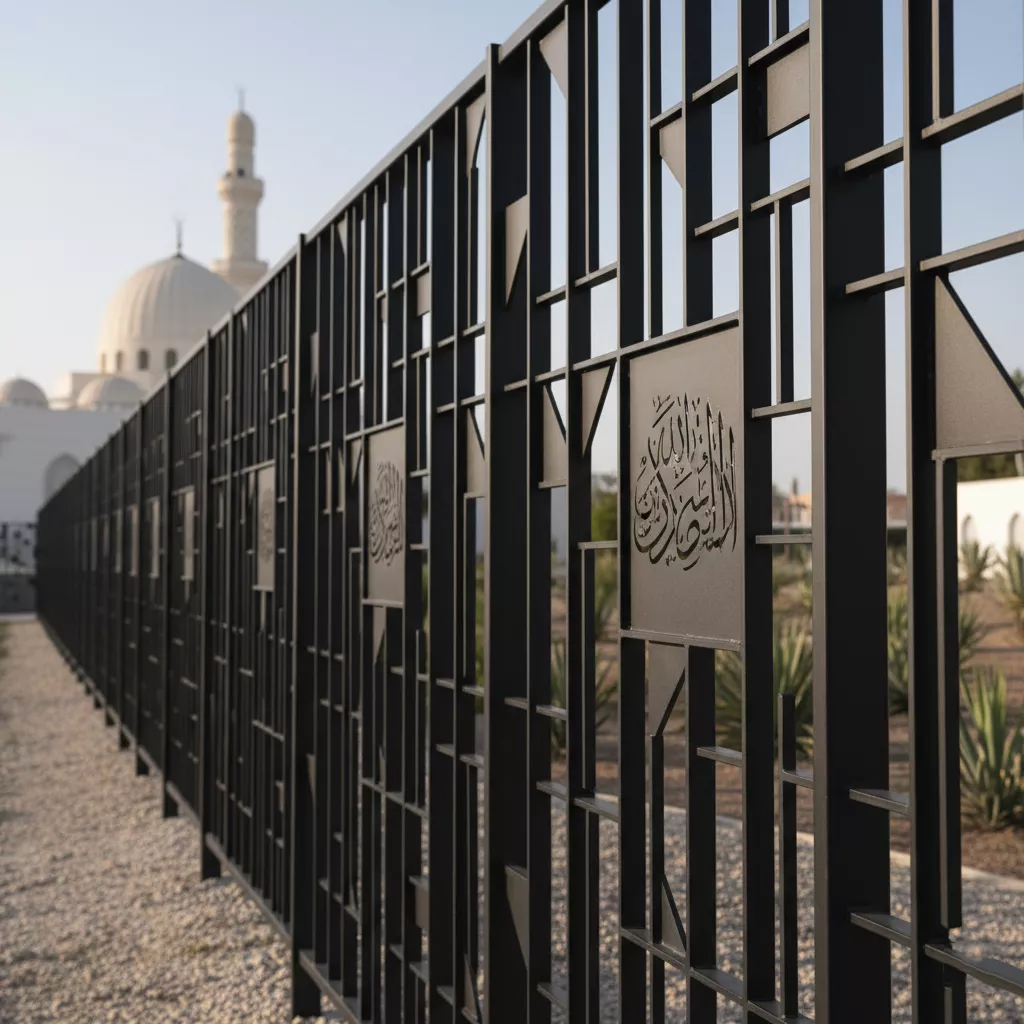 Integrasi kaligrafi Arab pada pagar besi minimalis masjid modern-jasa interior desain splusa.id