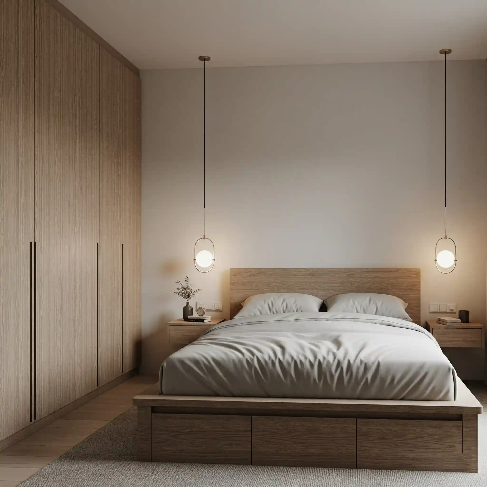 Kamar tidur rumah type 40 dengan dipan berlaci dan lemari custom untuk solusi penyimpanan maksimal Kamar tidur rumah type 40 dengan dipan berlaci dan lemari custom untuk solusi penyimpanan maksimal