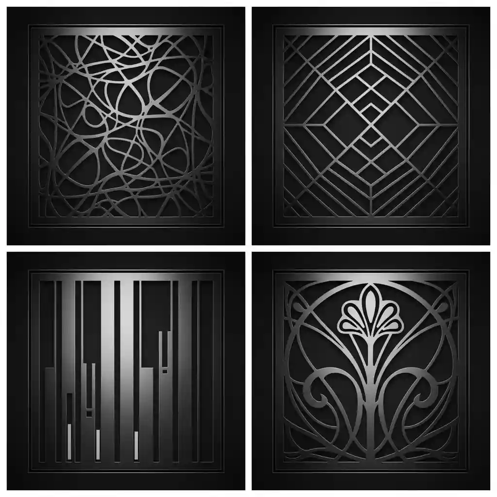Kolase detail 4 desain motif modern laser cutting untuk Pintu Pagar Dorong Minimalis yang presisi dan indah-splusa.id