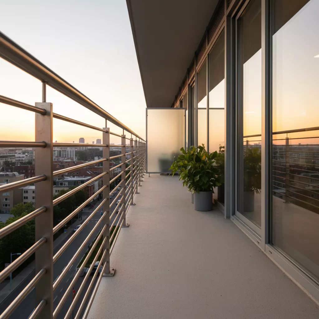 Model pagar balkon stainless minimalis terbaru dengan desain garis horizontal yang modern-jasa interior splusa.id