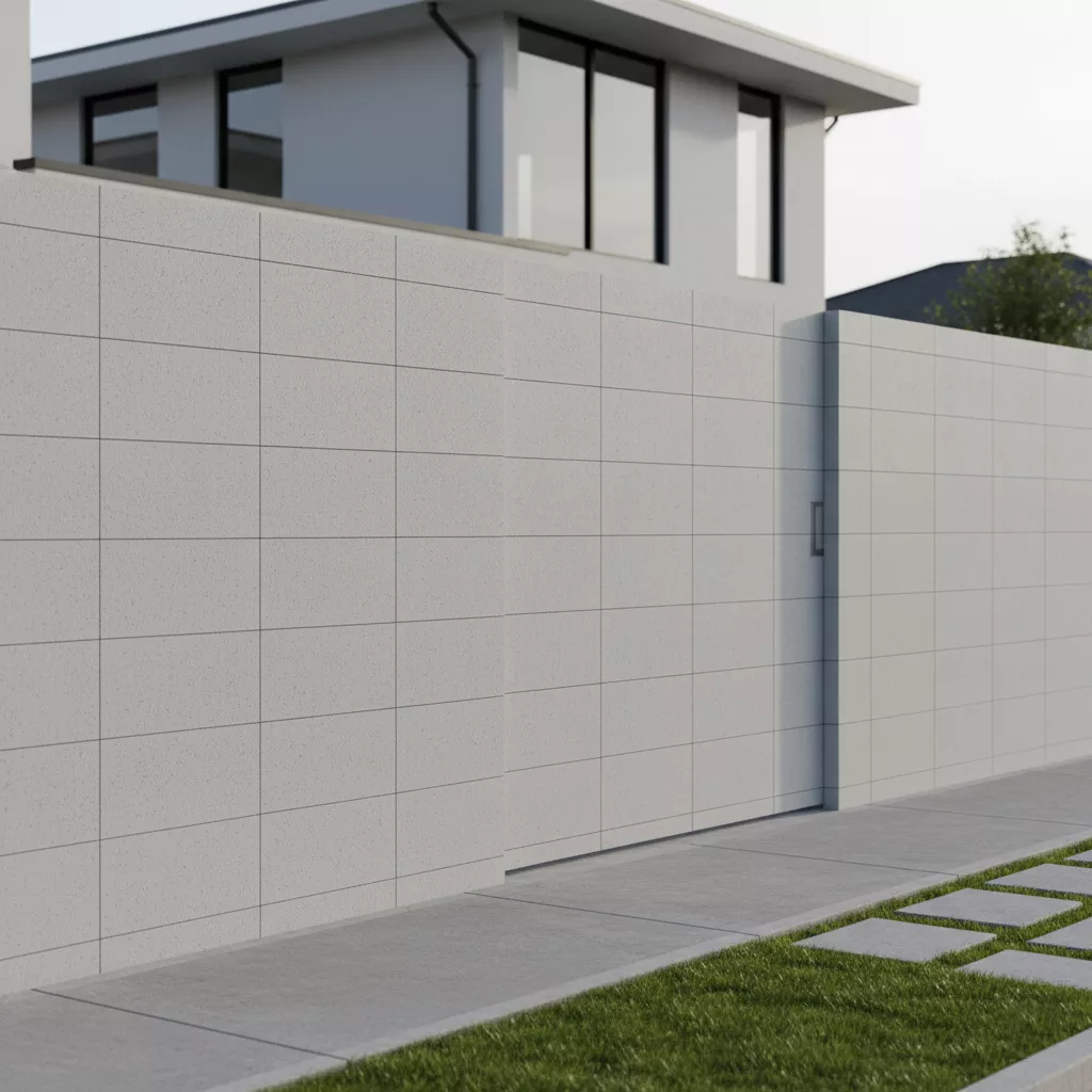 Model pagar hebel dengan pintu gerbang tersembunyi yang terlihat menyatu-jasa interior splusa.id Model pagar hebel dengan pintu gerbang tersembunyi yang terlihat menyatu-jasa interior splusa.id