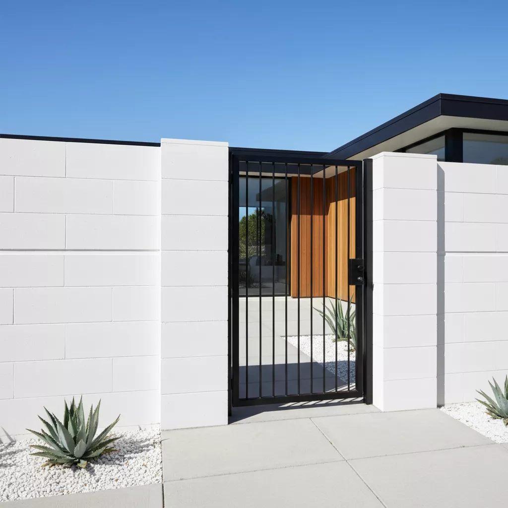 Model pagar hebel minimalis modern dengan finishing cat putih dan gerbang besi hitam-jasa interior splusa.id Model pagar hebel minimalis modern dengan finishing cat putih dan gerbang besi hitam-jasa interior splusa.id