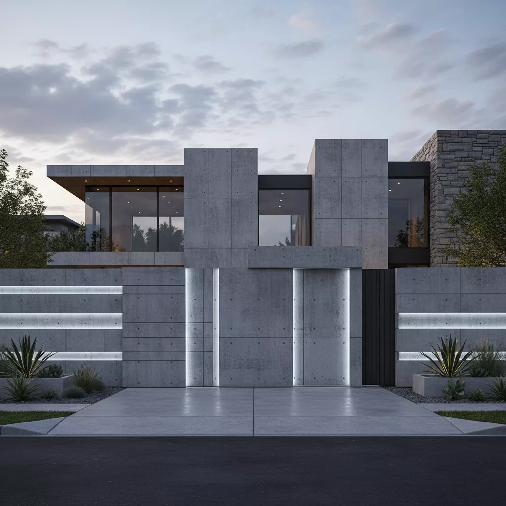 Model pagar rumah minimalis modern 2025 dengan beton yang mewah gaya brutalis modern yang kokoh-jasa interior splusa.id