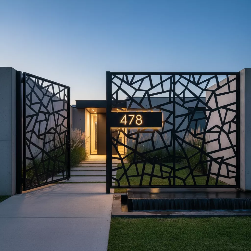 Pagar Rumah Minimalis Modern 2025 menampilkan desain pagar laser cut mewah dari SplusA.id