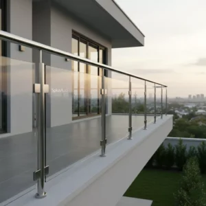 Pagar balkon stainless minimalis terbaru dengan kombinasi kaca, karya SplusA.id, memberikan tampilan mewah dan modern untuk rumah impian Anda-jasa interior splusa.id