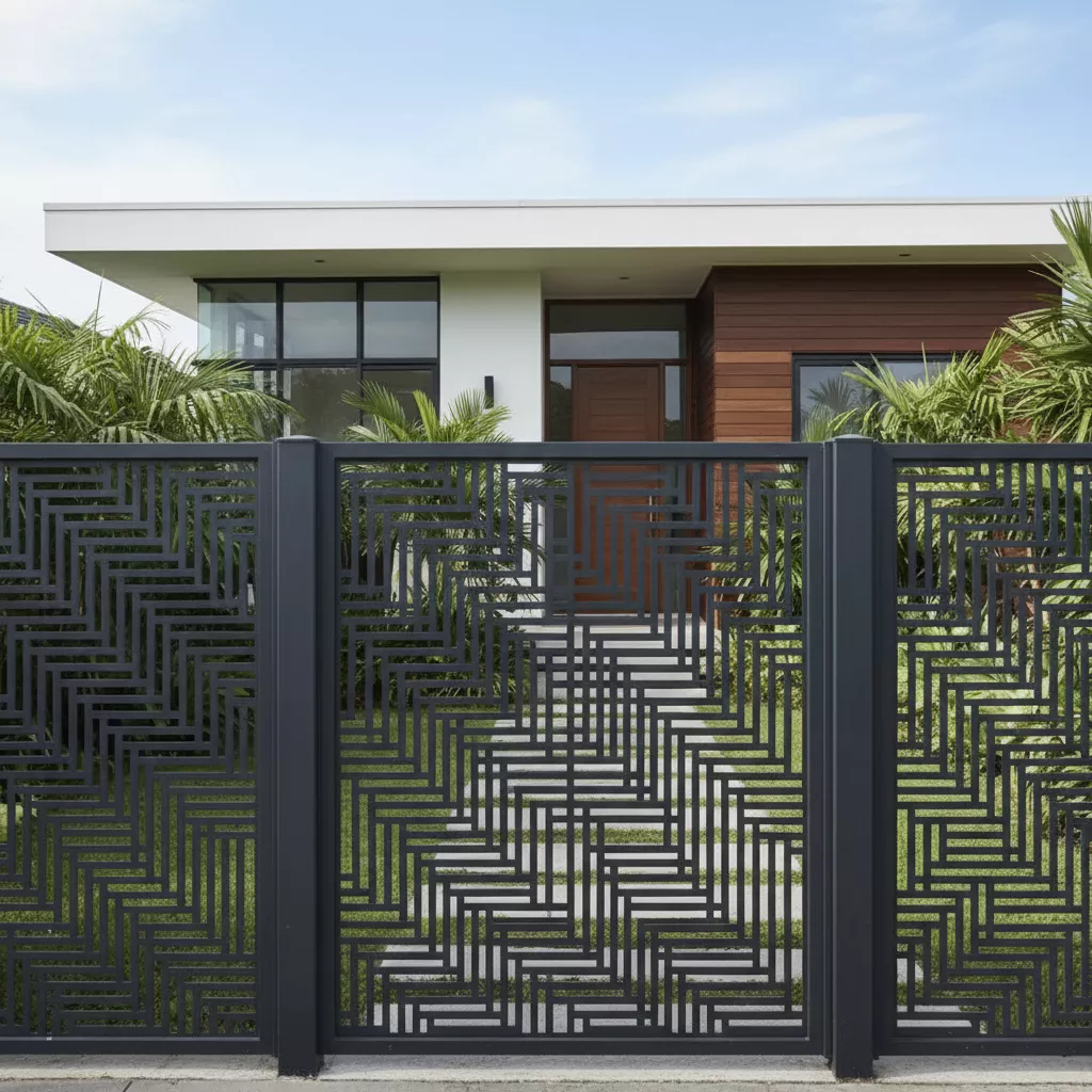 Pagar laser cutting motif anyaman bambu modern yang bagus untuk menjaga privasi-kontraktor furniture splusa.id