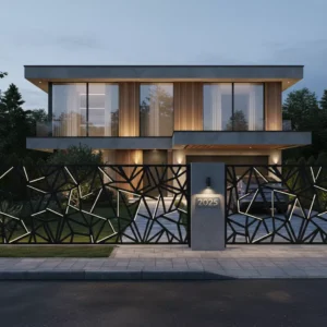 Pagar rumah minimalis modern 2025 dengan teknologi laser cut pola parametrik-jasa interior splusa.id