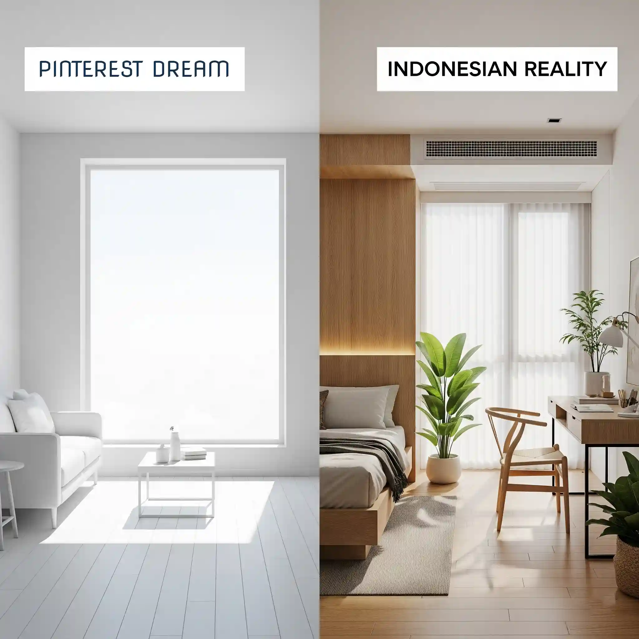 Perbandingan desain kost minimalis Pinterest dengan desain kost minimalis 1 lantai yang cocok untuk iklim tropis Indonesia
