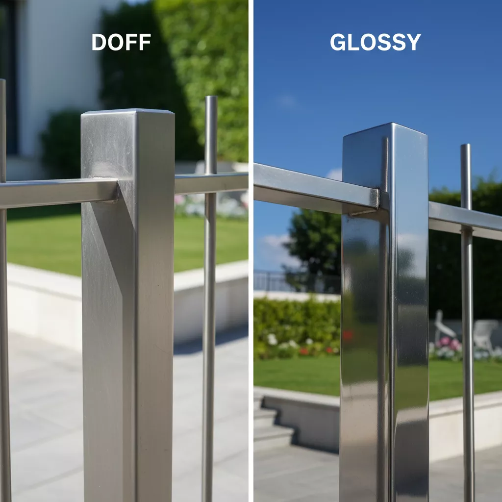 Perbandingan finishing doff (brushed) dan glossy pada model pagar stainless minimalis terbaru-jasa interior jakarta splusa.id Perbandingan finishing doff (brushed) dan glossy pada model pagar stainless minimalis terbaru-jasa interior jakarta splusa.id