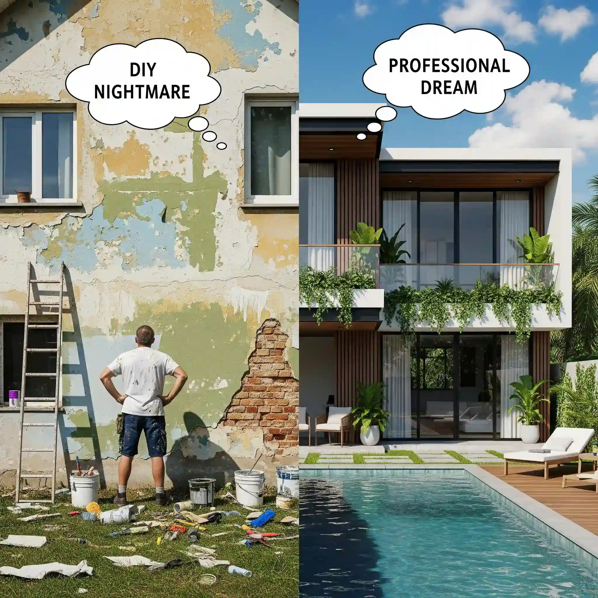 Perbandingan hasil jasa desain eksterior profesional dengan renovasi DIY yang berantakan-jasa interior jakarta splusa.id Perbandingan hasil jasa desain eksterior profesional dengan renovasi DIY yang berantakan-jasa interior jakarta splusa.id