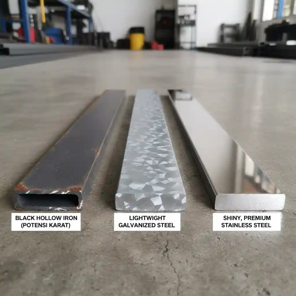 Perbandingan material pintu pagar dorong minimalis besi hollow, baja ringan, dan stainless steel-splusa.id