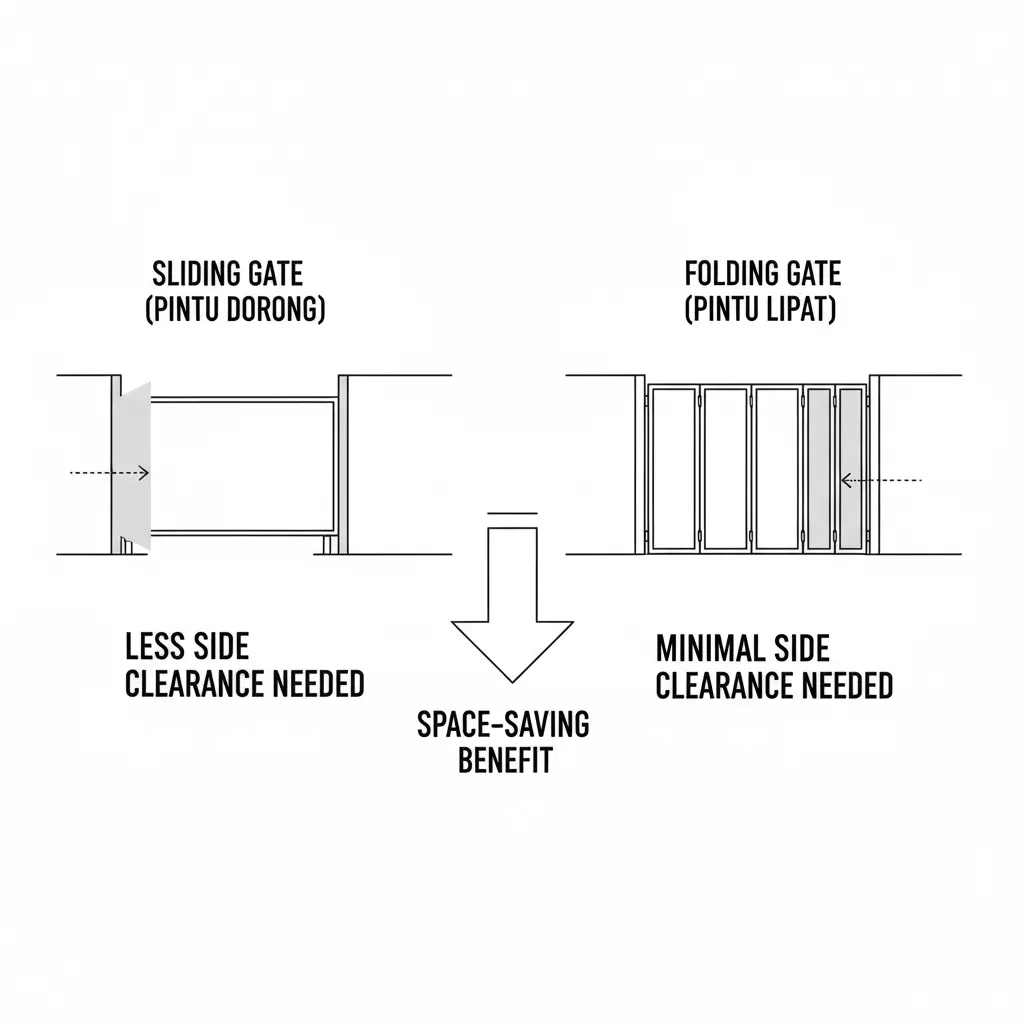 Perbandingan model pintu pagar dorong minimalis dan pintu pagar besi lipat minimalis untuk hemat ruang-jasa interior splusa.id