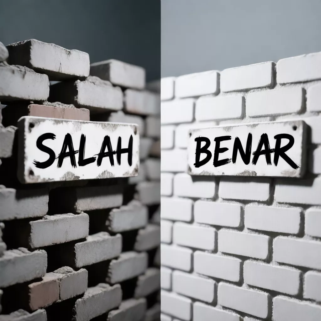 Perbandingan pagar batu bata sederhana yang salah dan benar dalam desain