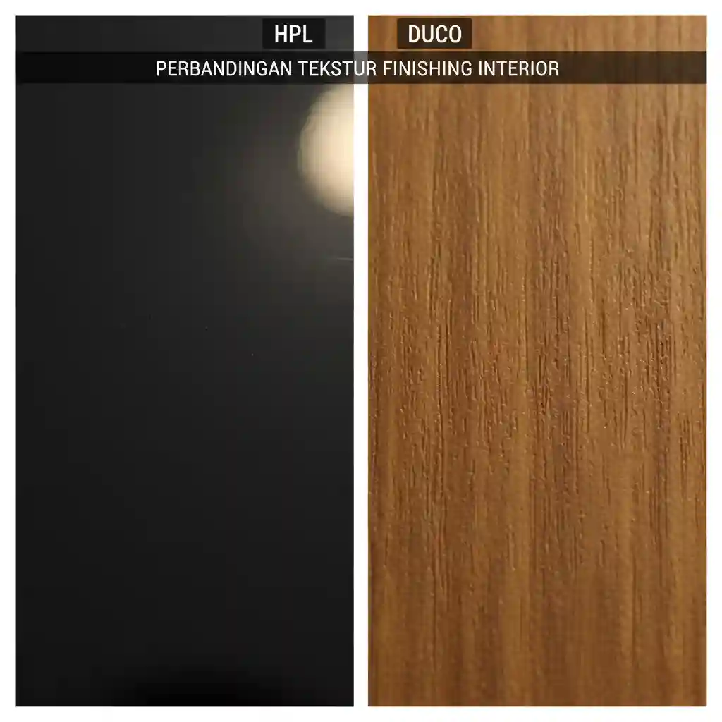 Perbandingan tekstur finishing interior HPL dan Duco-kontraktor dan jasa interior splusa.id Perbandingan tekstur finishing interior HPL dan Duco-kontraktor dan jasa interior splusa.id